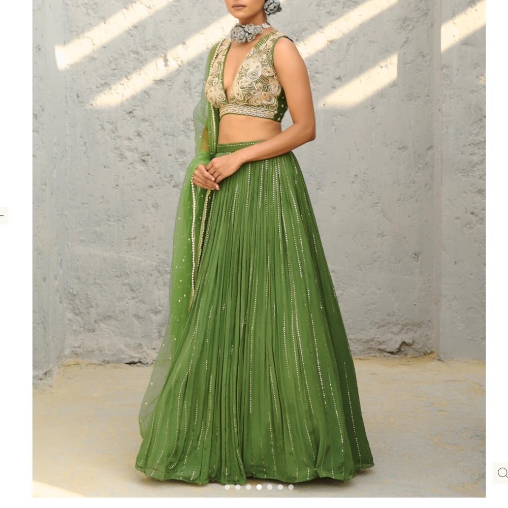 Green Embellished Indian Crop Top with Sheer Dupatta/indian Pakistani lengha fr - Picture 7 of 15